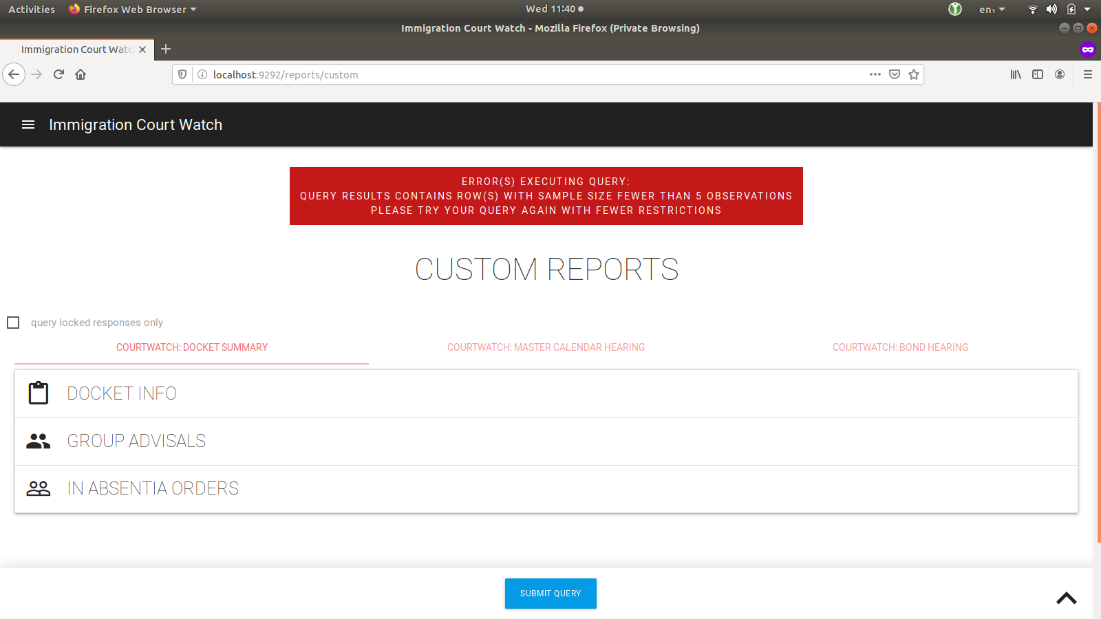 Custom reporting: sample size restriction